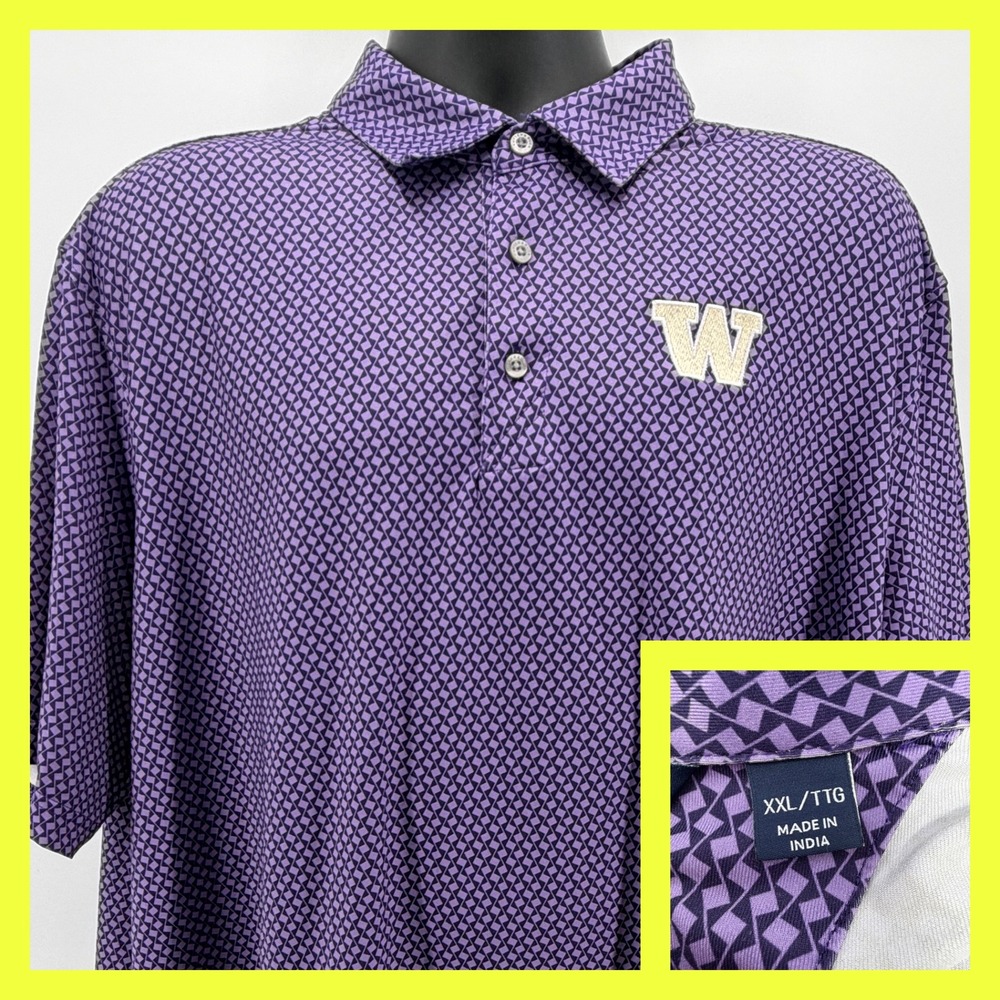 Cutter & Buck UW Washington Huskies Polo‎ Men XXL Purple Pike Eco Symmetry Golf